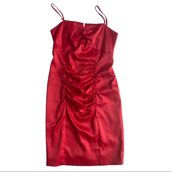 EVENTS y2k (12) satin blood orange ruched formal strappy dress - Picture 5 of 7